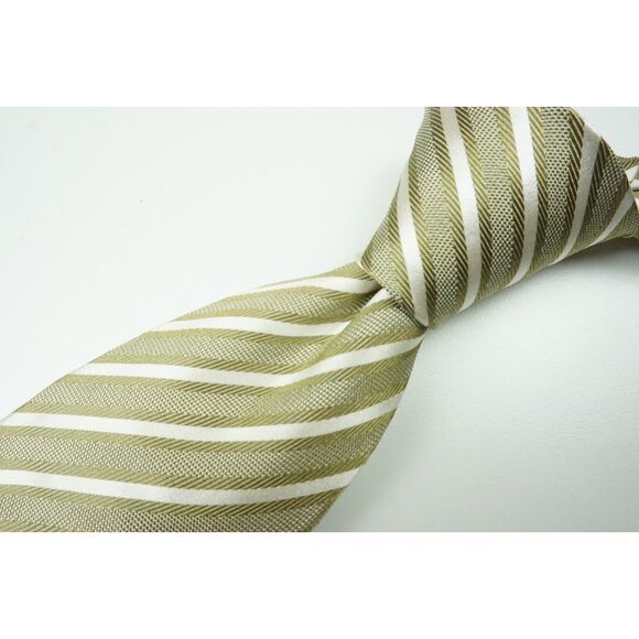 Kiton Pistachio Green Ivory White Seven Fold Silk Tie Made in Italy NEW